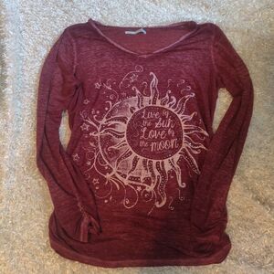 Women's Thin Stretchy Top with Cute Ruching and Rhinestones by Maurice's, Sz L